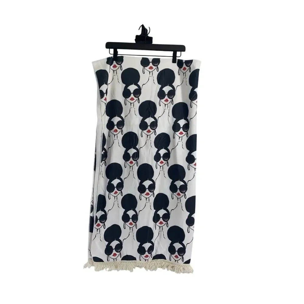 Alice And Olivia X Minnidip Beach Towel Fringe retro look Stacey Bendet 39”x71”